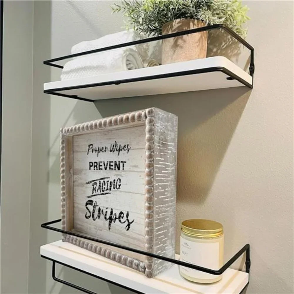 Boho Farmhouse Wooden Framed Bathroom Decor Signs, Funny Restroom Decorative